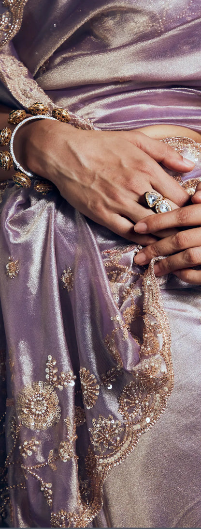 Lavender Organza Tissue Khatli Work Saree