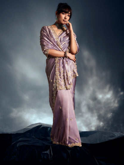 Lavender Organza Tissue Khatli Work Saree