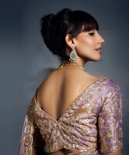 Lavender Organza Tissue Khatli Work Saree