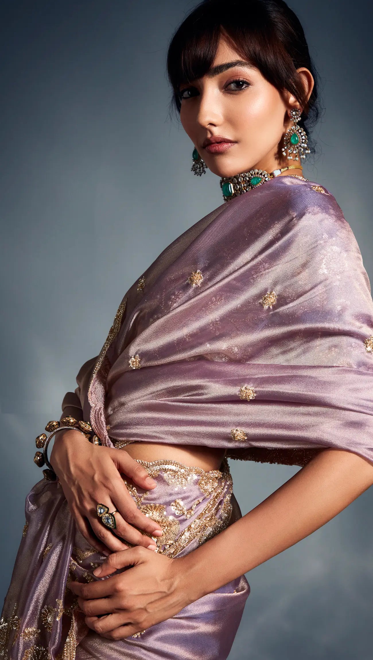 Lavender Organza Tissue Khatli Work Saree