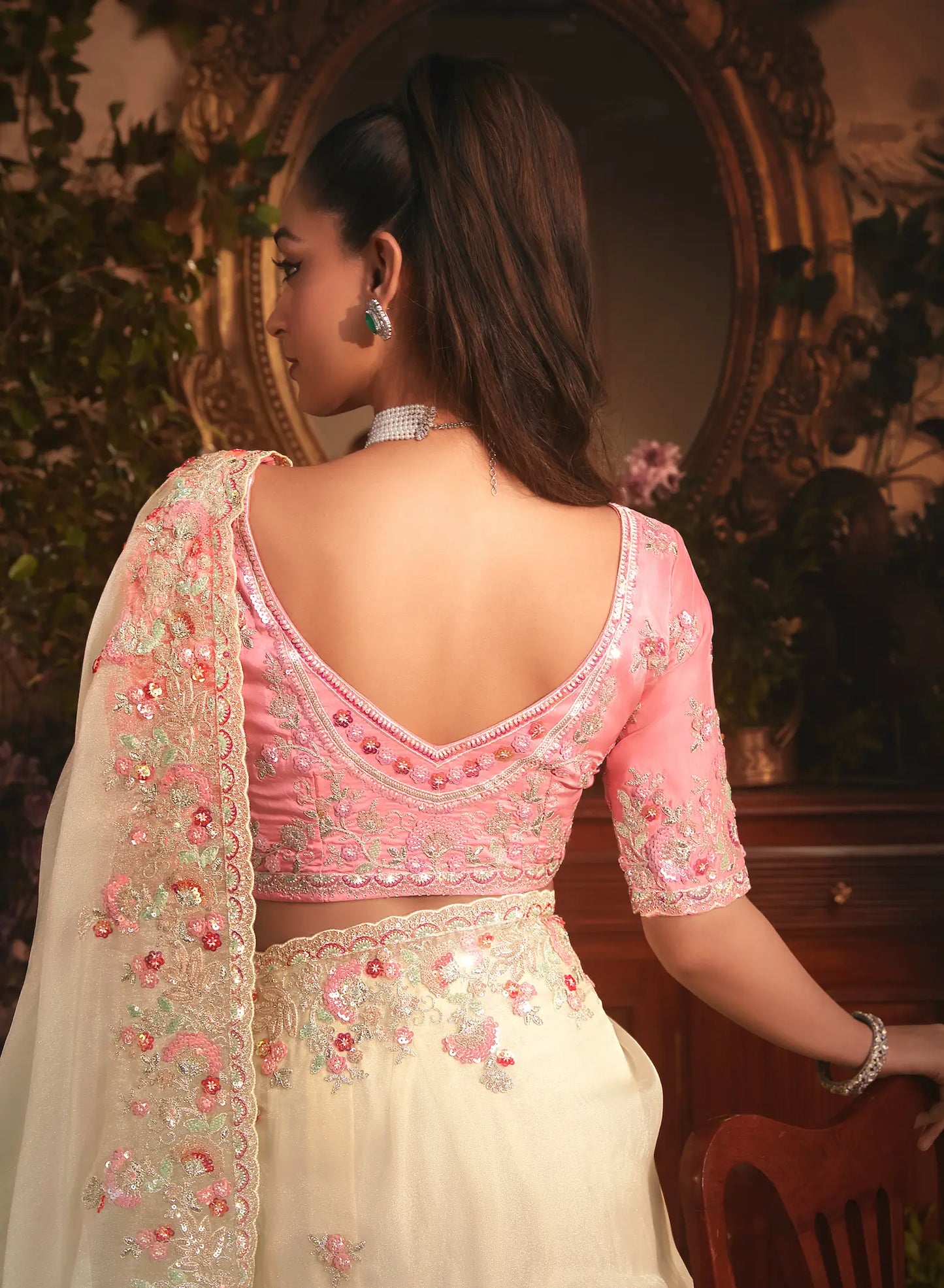 Vanilla White Tissue Organza Heavy Embroidery Saree