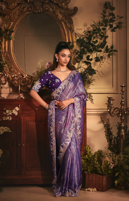 Shaded Purple Tissue Organza Heavy Embroidery Saree