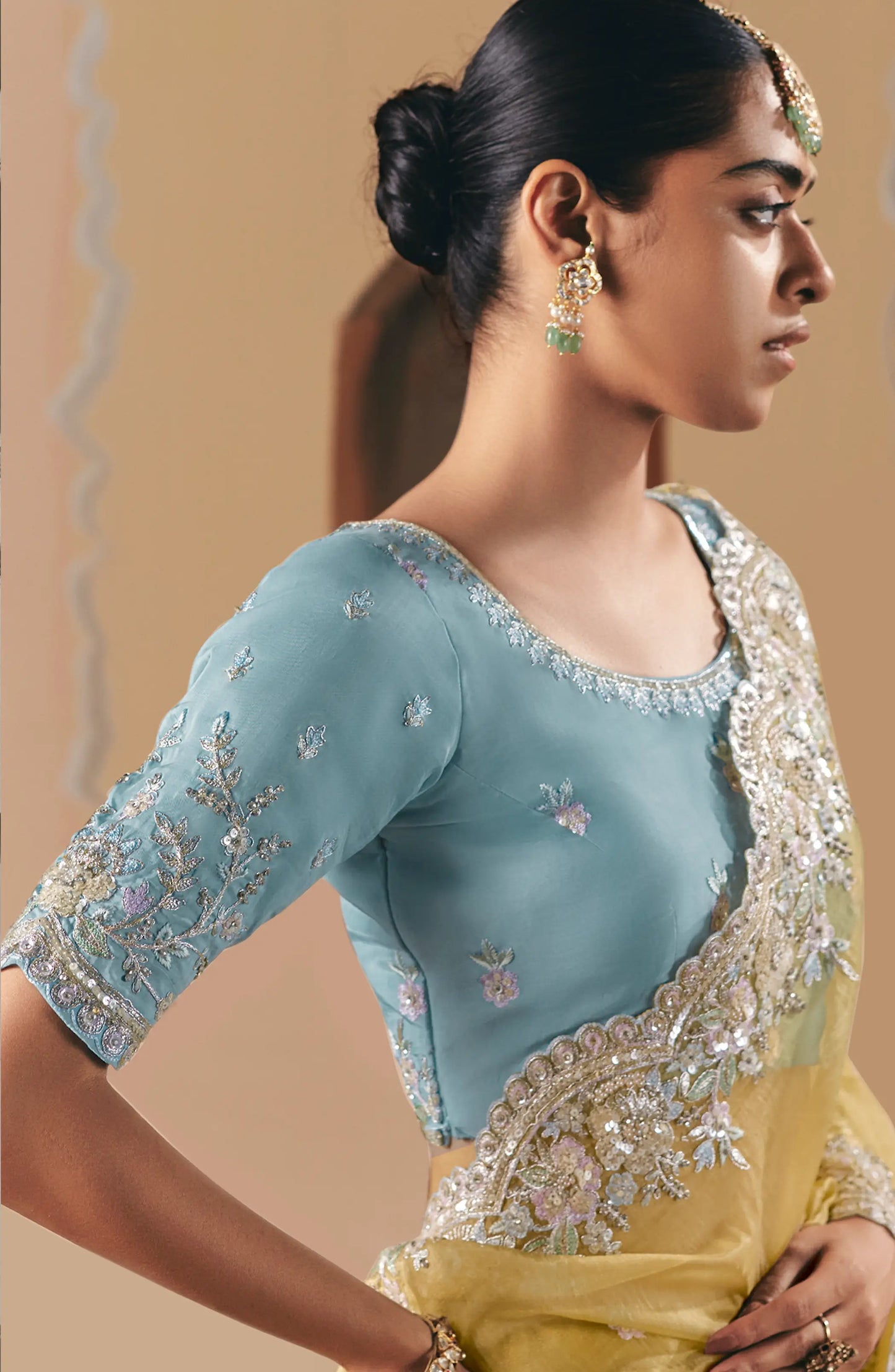 Sand Yellow Fancy Embroidery & Stone Work Saree