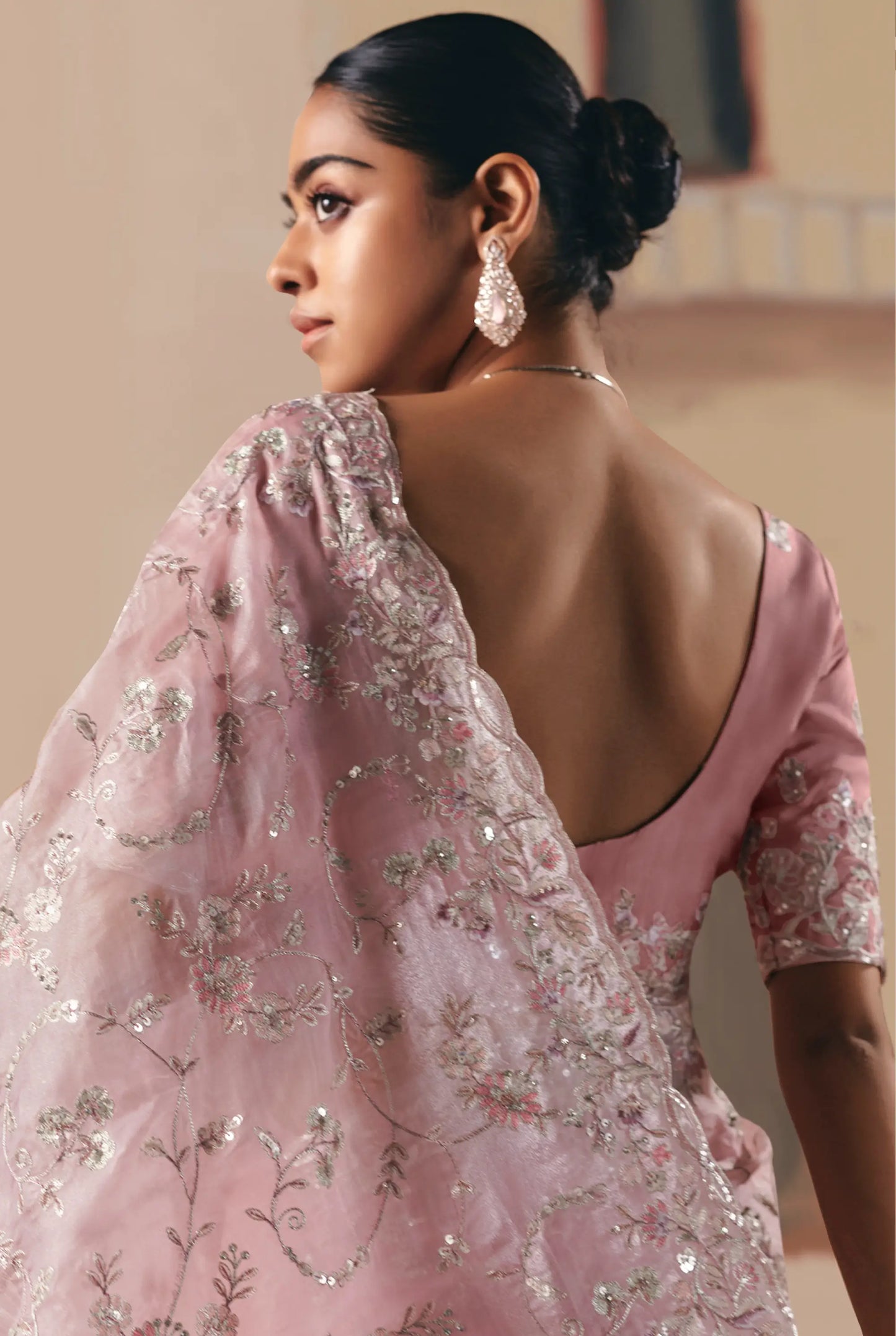 Daisy Pink Fancy Embroidery & Stone Work Saree
