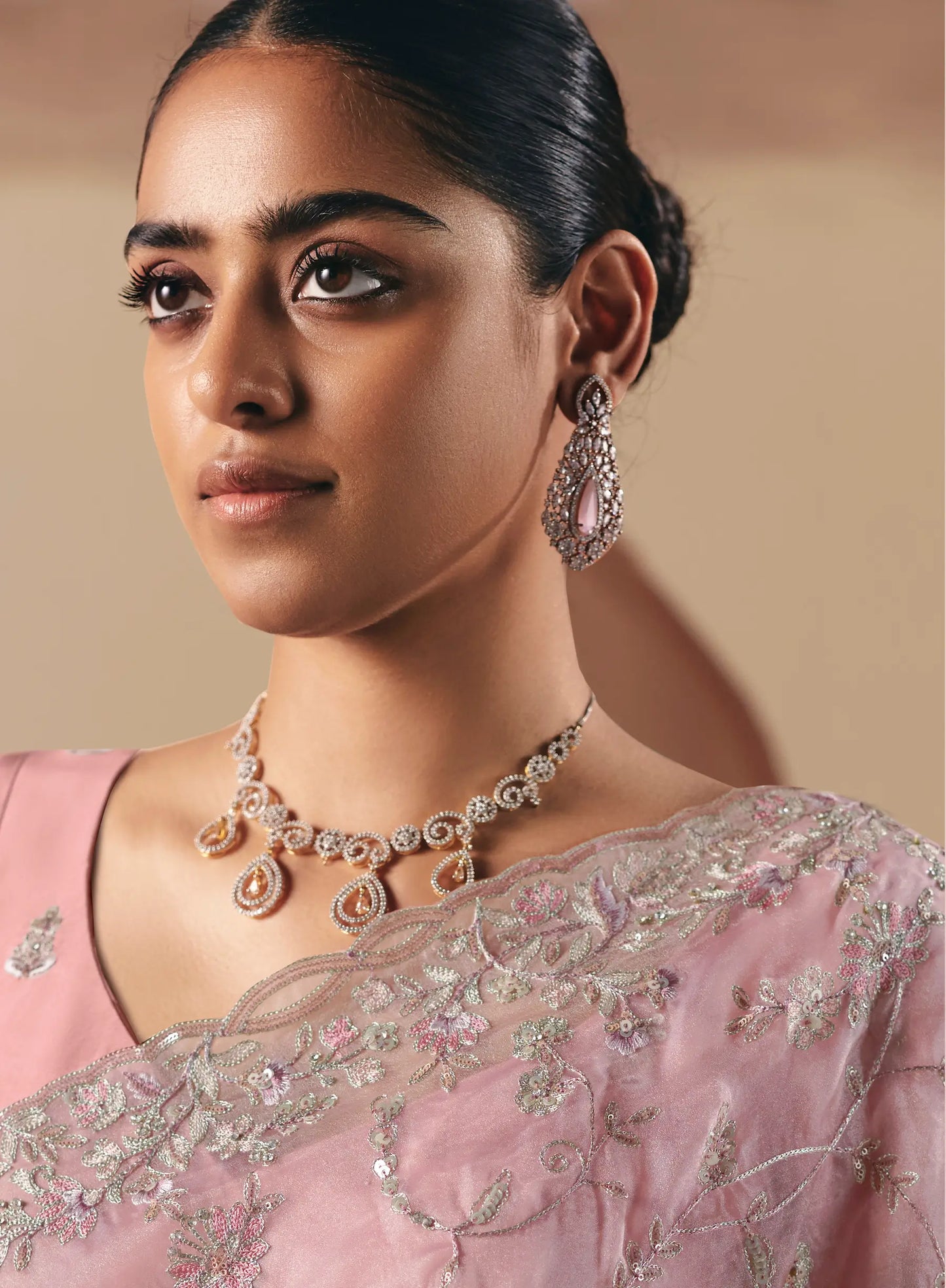 Daisy Pink Fancy Embroidery & Stone Work Saree