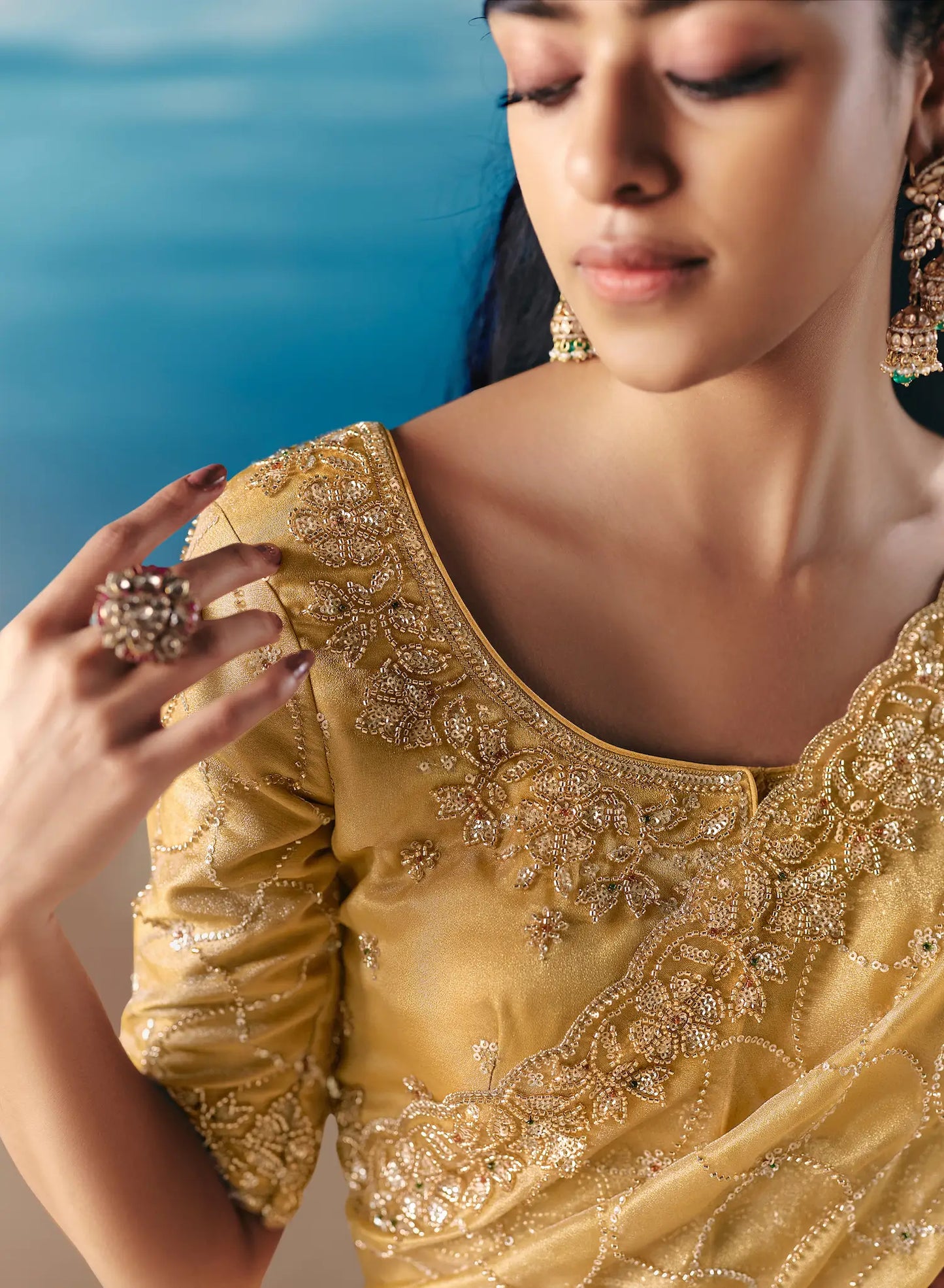 Butter Yellow Satin Organza Heavy Embroidery Saree