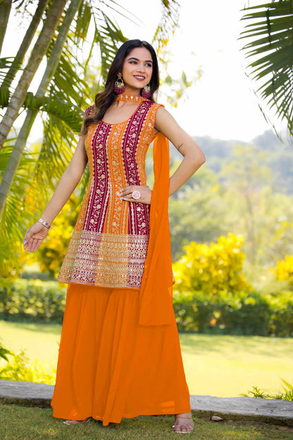 Orange Georgette Sequence Embroidery Work Salwar Suit