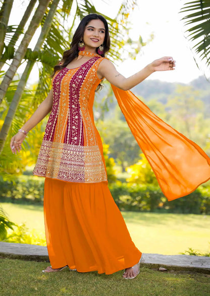 Orange Georgette Sequence Embroidery Work Salwar Suit