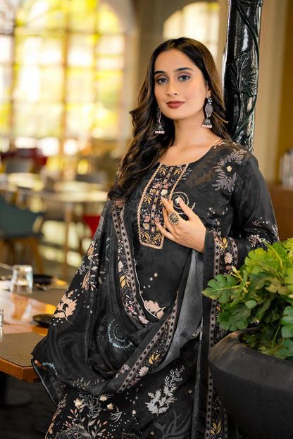 Black Chinon Salwar Suit With Print & Hand Work