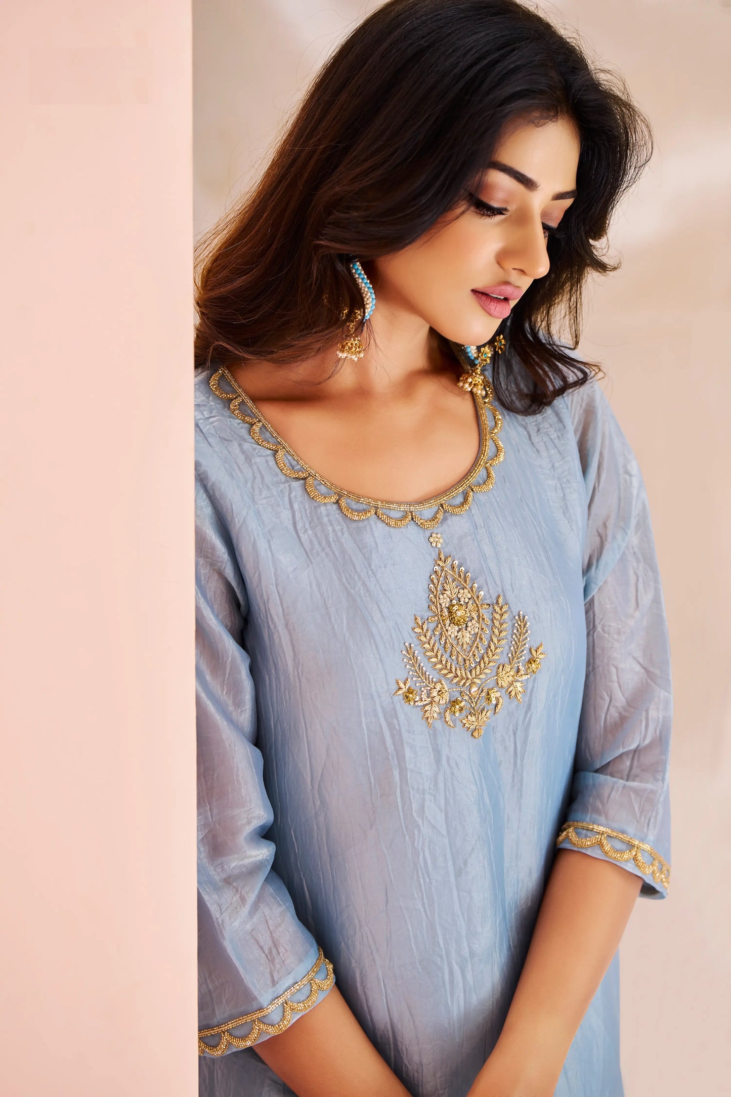 Teal Blue Organza Salwar Suit