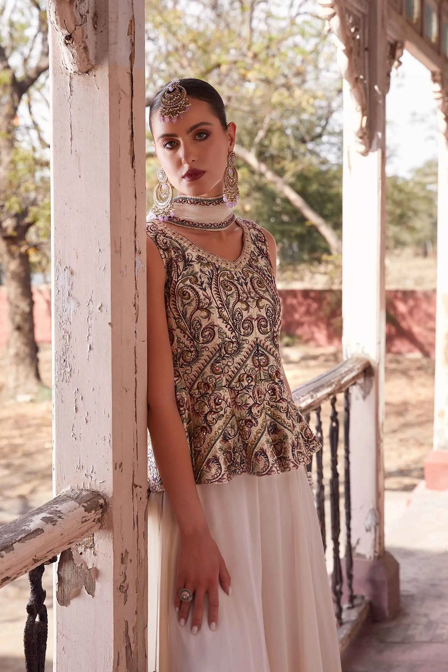 Multi Color Thread Sequins Embroidery Work Georgette Indo Western With Dupatta