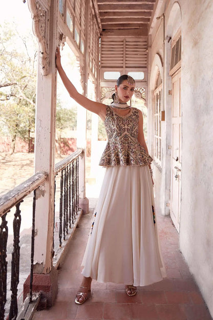 Multi Color Thread Sequins Embroidery Work Georgette Indo Western With Dupatta