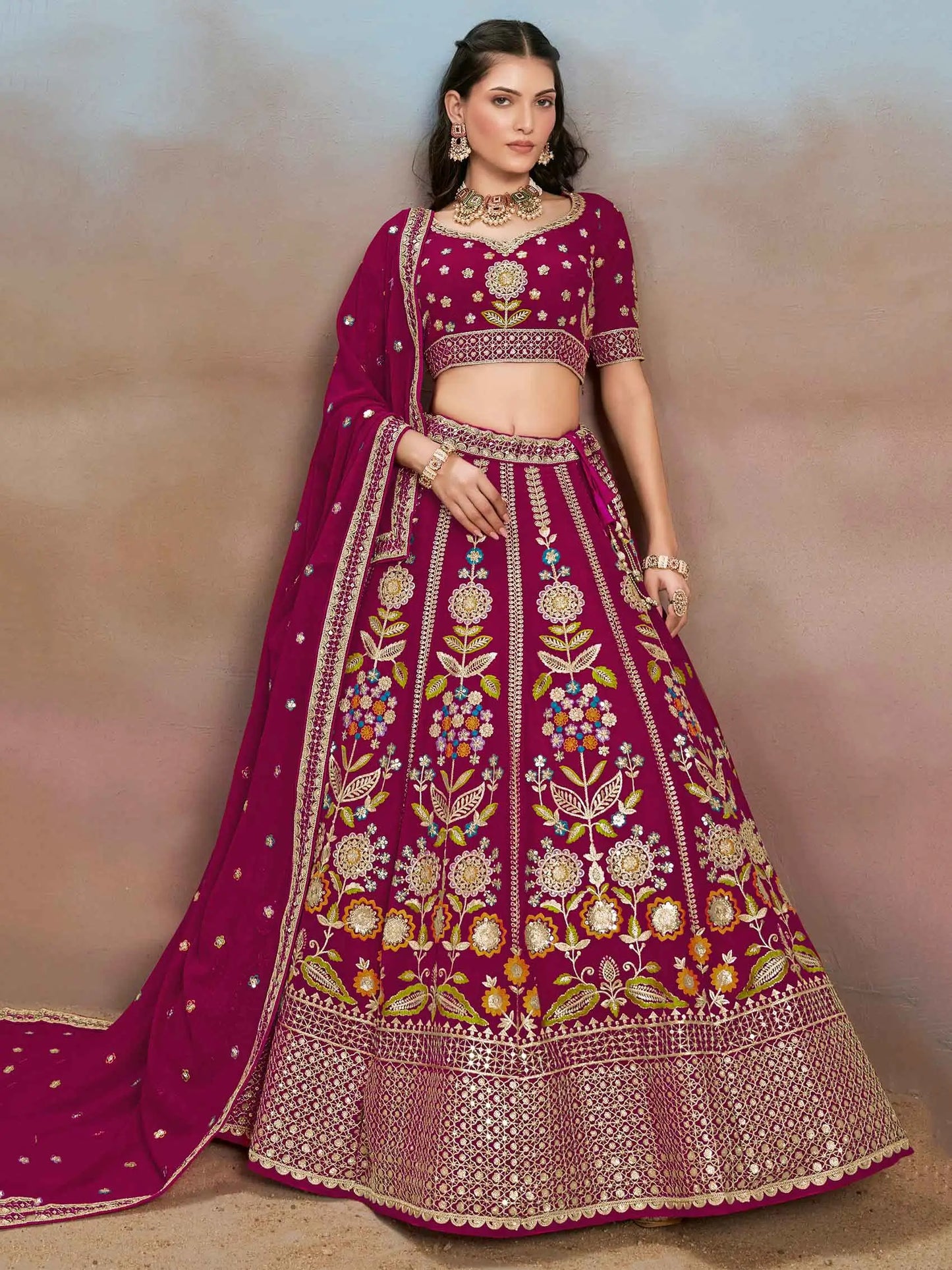 Pink Georgette Lehenga With Dori Zari Thread & Sequins Embroidery Work