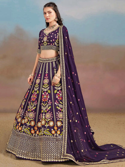 Purple Georgette Lehenga With Dori Zari Thread & Sequins Embroidery Work