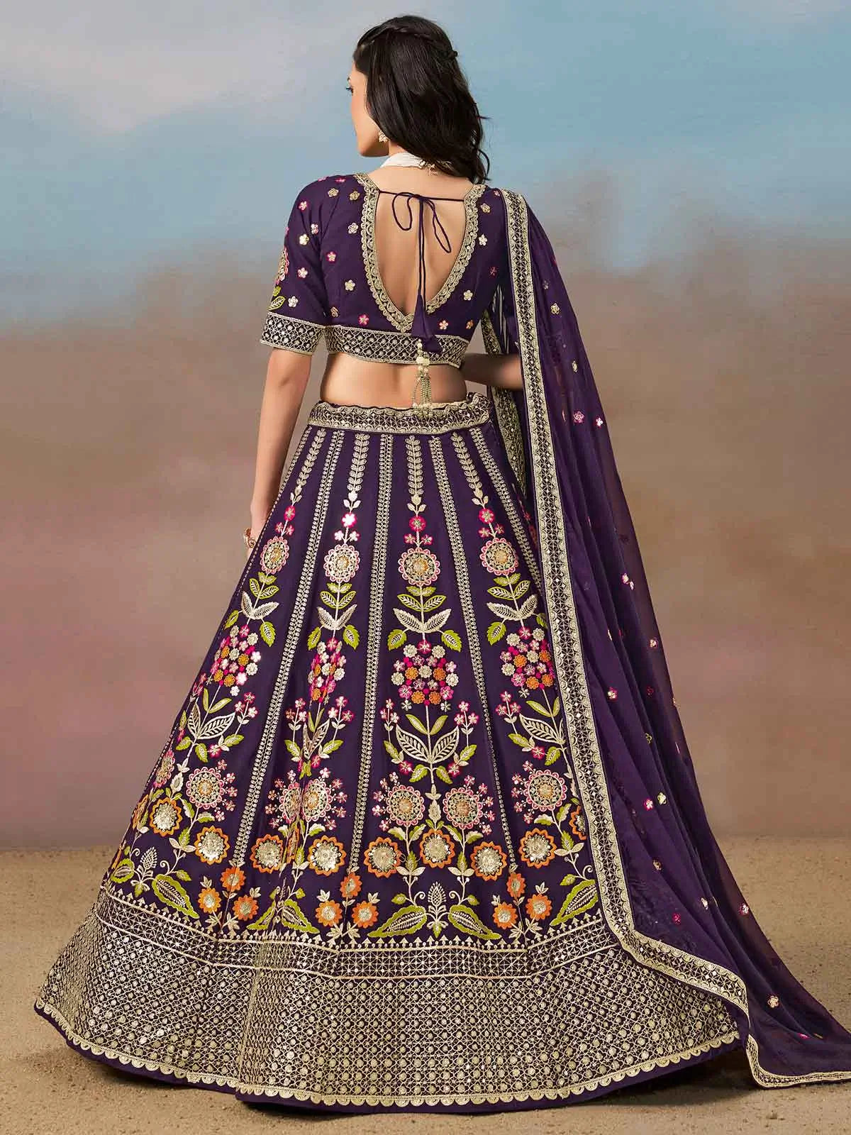 Purple Georgette Lehenga With Dori Zari Thread & Sequins Embroidery Work