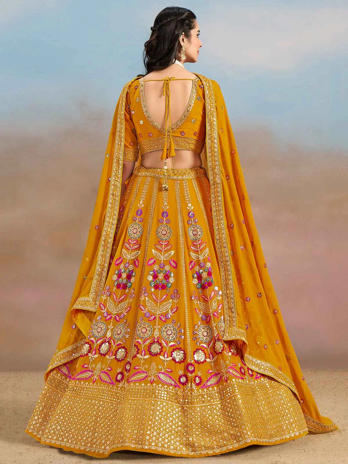 Yellow Georgette Lehenga With Dori Zari Thread & Sequins Embroidery Work