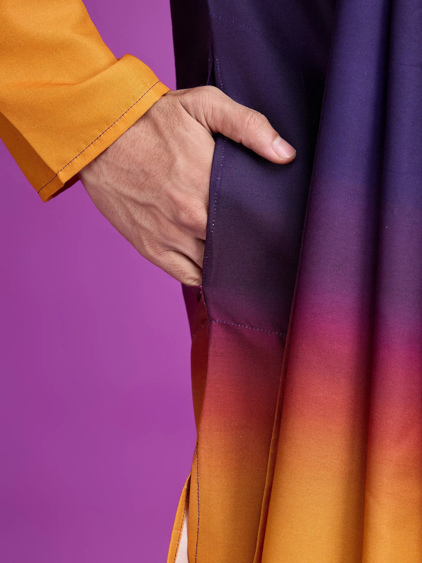 Purple & Mustard Rayon Kurta With Hand Mirror Work