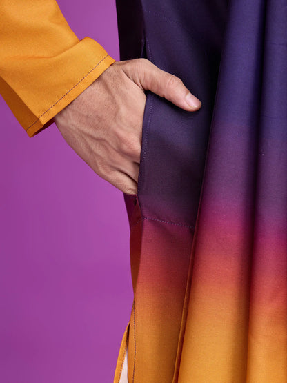 Purple & Mustard Rayon Kurta With Hand Mirror Work