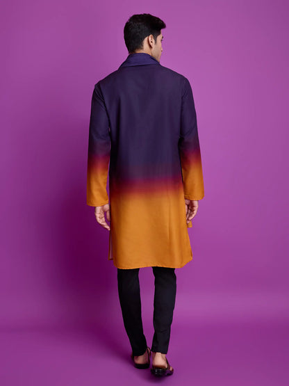 Purple & Mustard Rayon Kurta With Hand Mirror Work