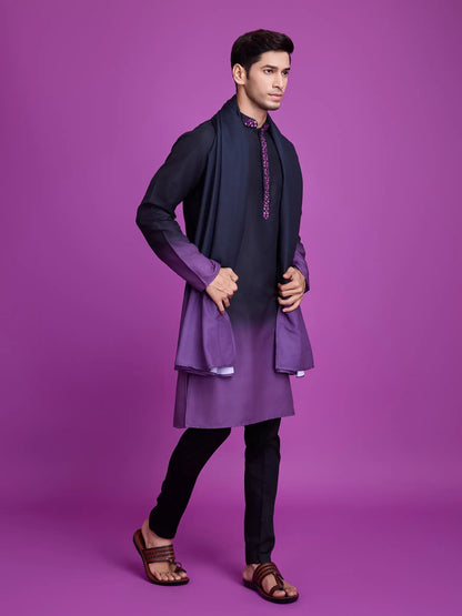 Black & Dusty Purple Rayon Kurta With Hand Mirror Work