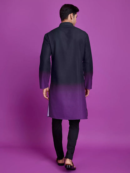 Black & Dusty Purple Rayon Kurta With Hand Mirror Work