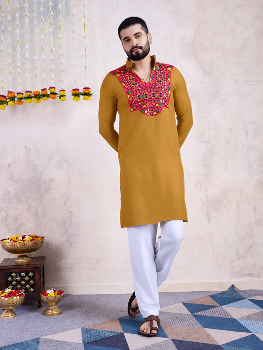 Yellow Rayon Kurta Embroidery With Mirror Work