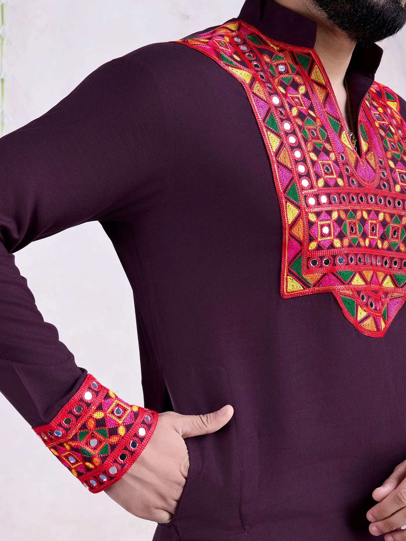 Purple Rayon Kurta Embroidery With Mirror Work