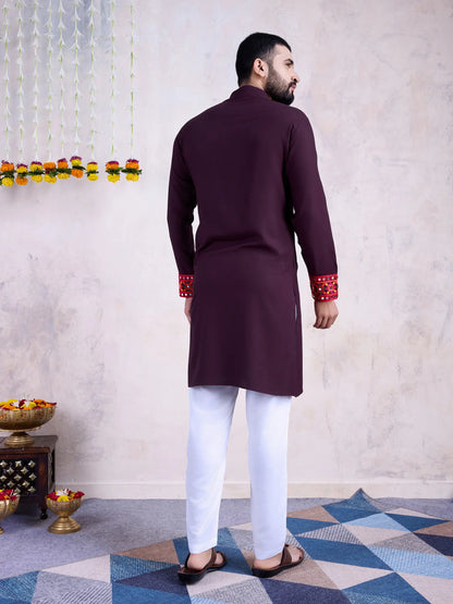 Purple Rayon Kurta Embroidery With Mirror Work