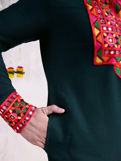 Green Rayon Kurta Embroidery With Mirror Work