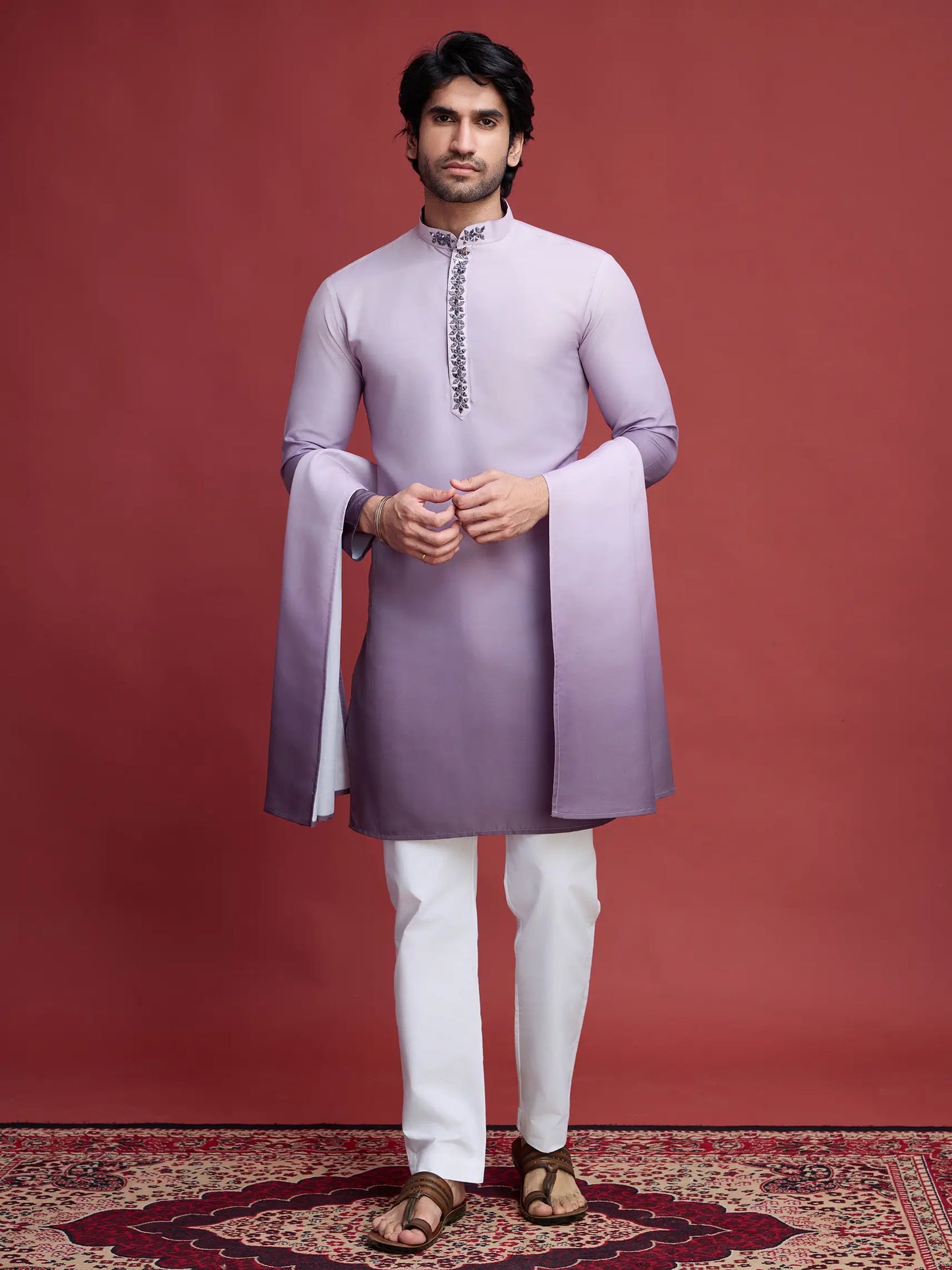 Dusty Purple Real Mirror Work Kurta With Dupatta