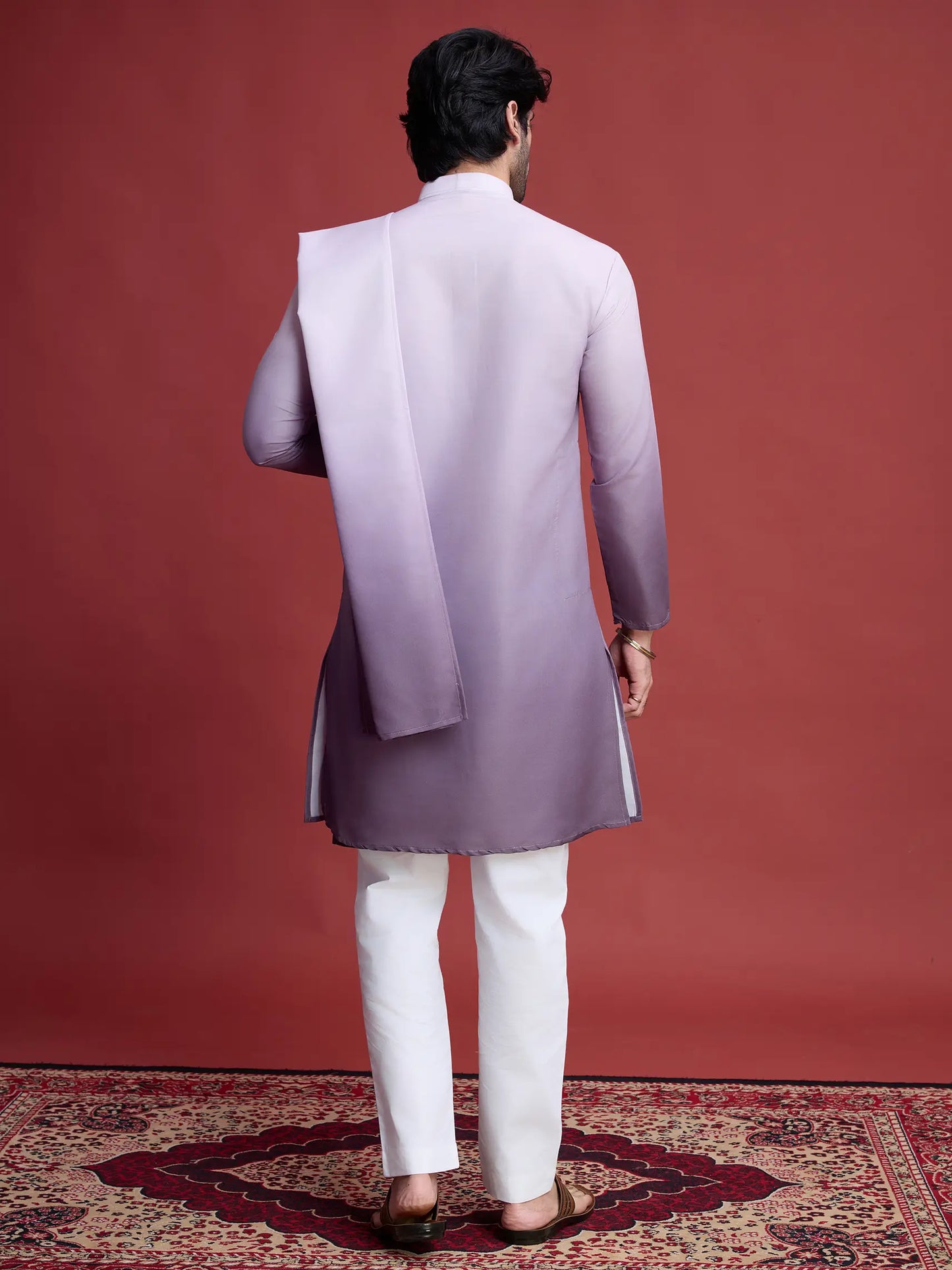 Dusty Purple Real Mirror Work Kurta With Dupatta