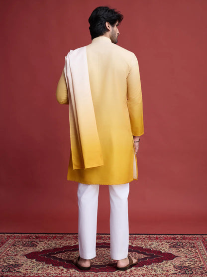 Yellow Real Mirror Work Kurta With Dupatta
