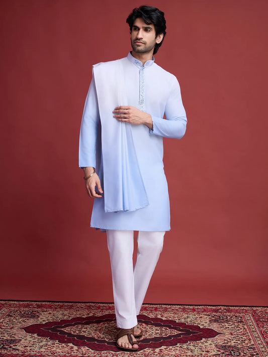 Sky Real Mirror Work Kurta With Dupatta
