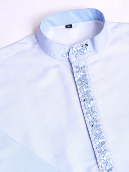 Sky Real Mirror Work Kurta With Dupatta