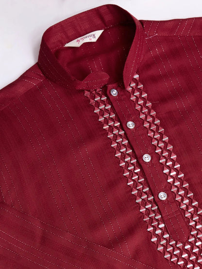 Maroon Viscose Mirror Work On Jari With Pant & Dupatta