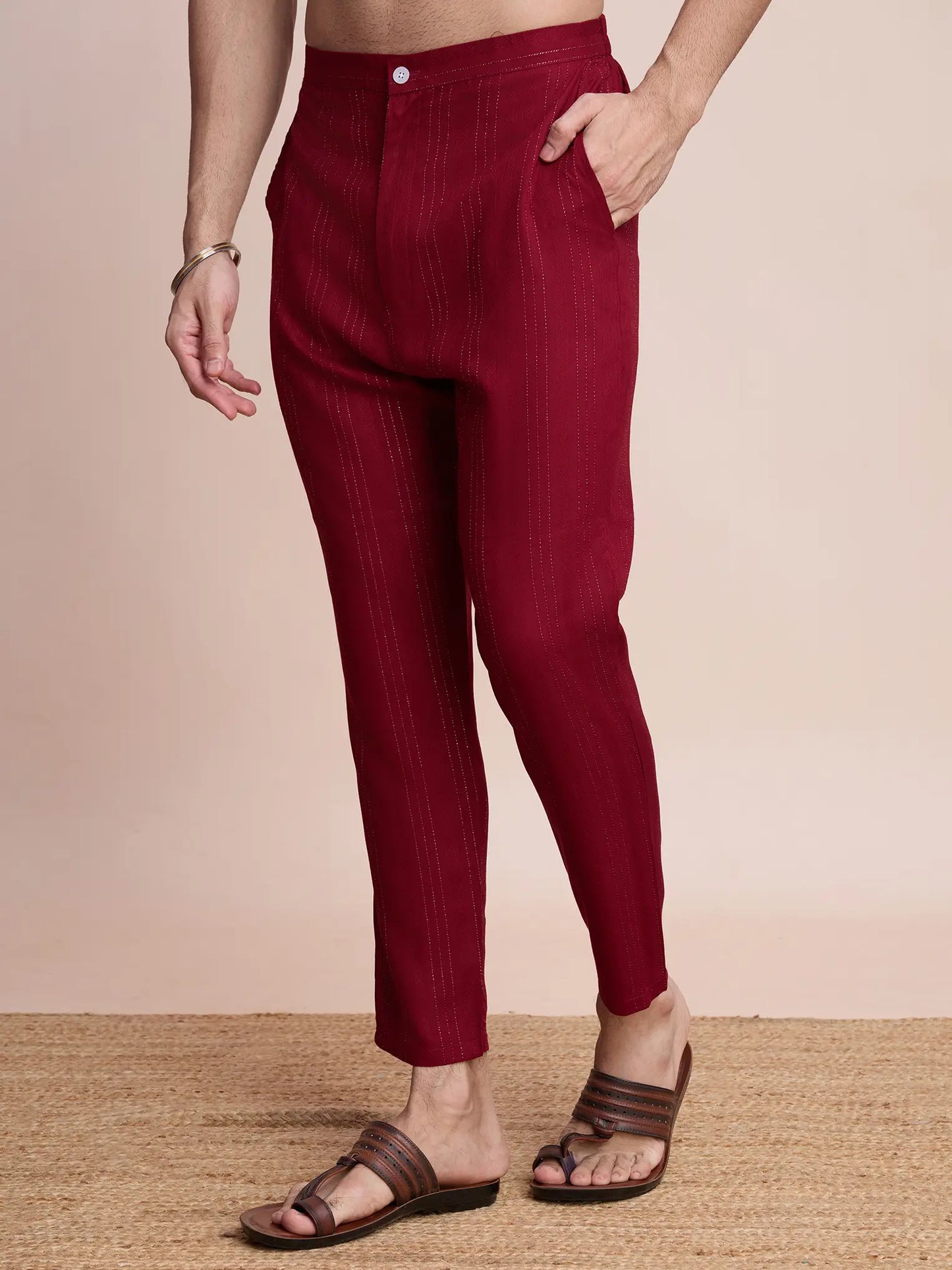 Maroon Viscose Mirror Work On Jari With Pant & Dupatta