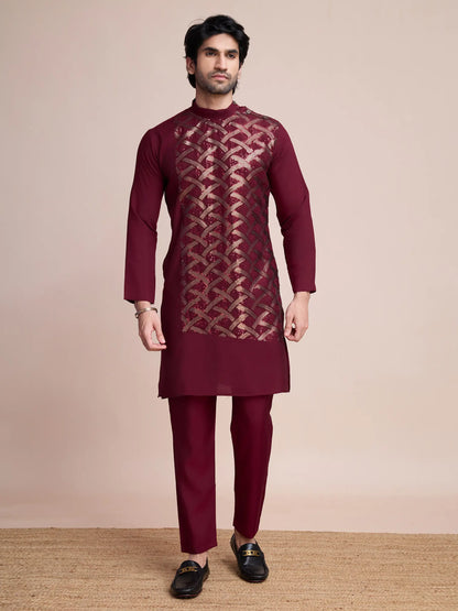 Maroon Silk Thread & Sequins Embroidered Work Kurta