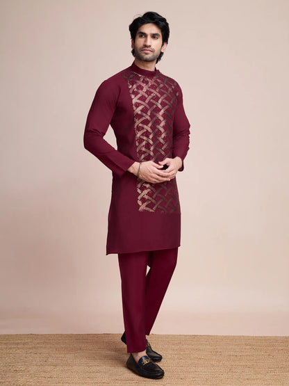 Maroon Silk Thread & Sequins Embroidered Work Kurta
