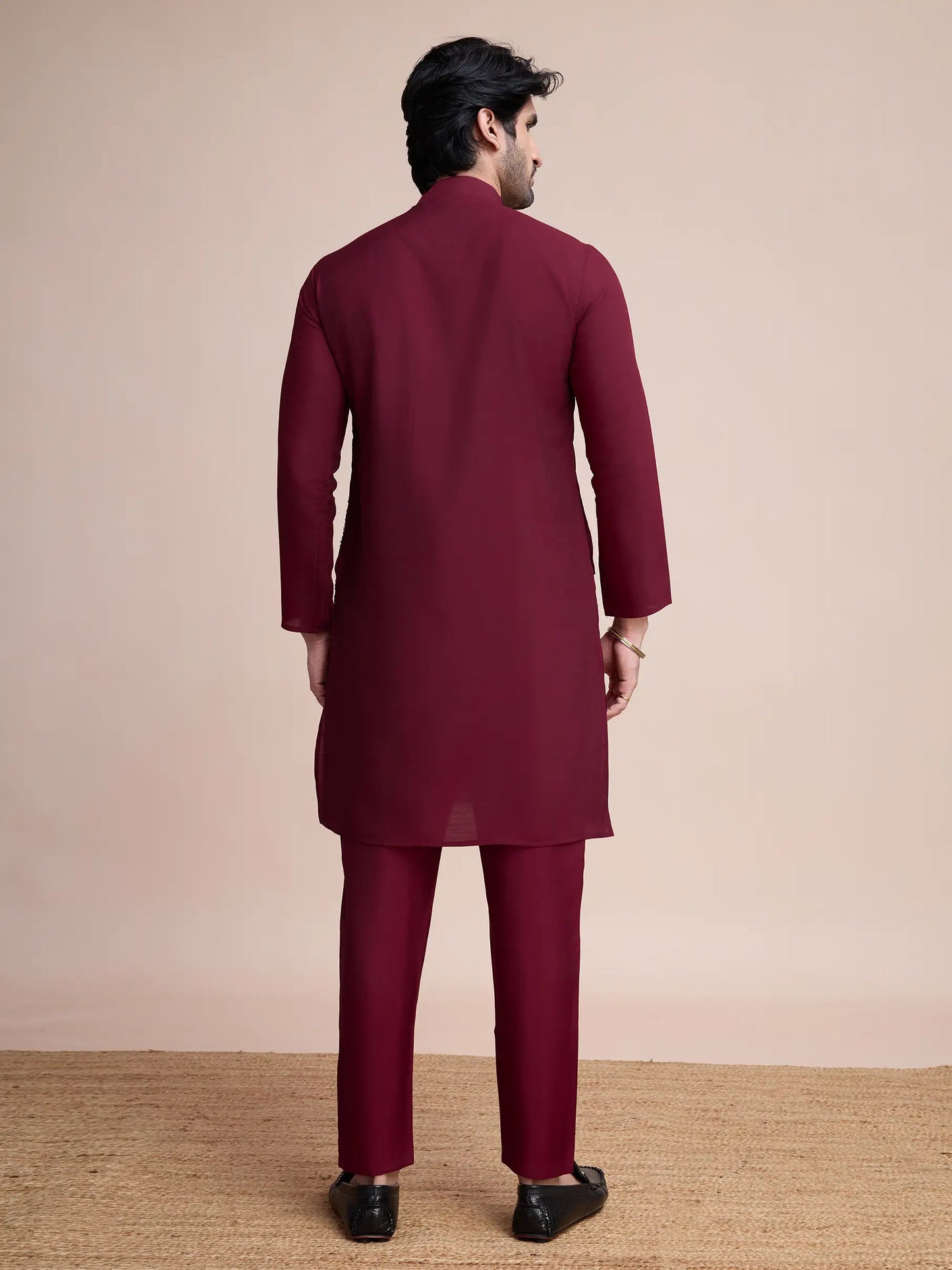 Maroon Silk Thread & Sequins Embroidered Work Kurta