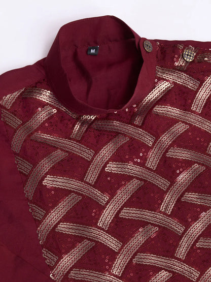 Maroon Silk Thread & Sequins Embroidered Work Kurta