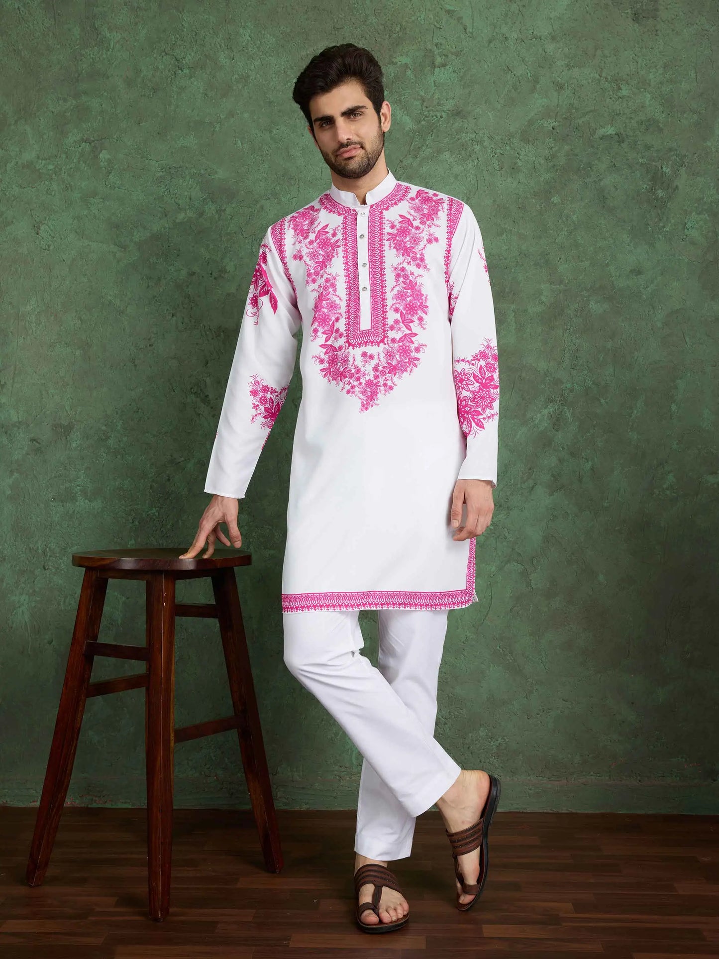 Wonderful White Rayon Kurta With Beautiful Pink Digital Print