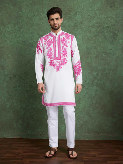 Wonderful White Rayon Kurta With Beautiful Pink Digital Print