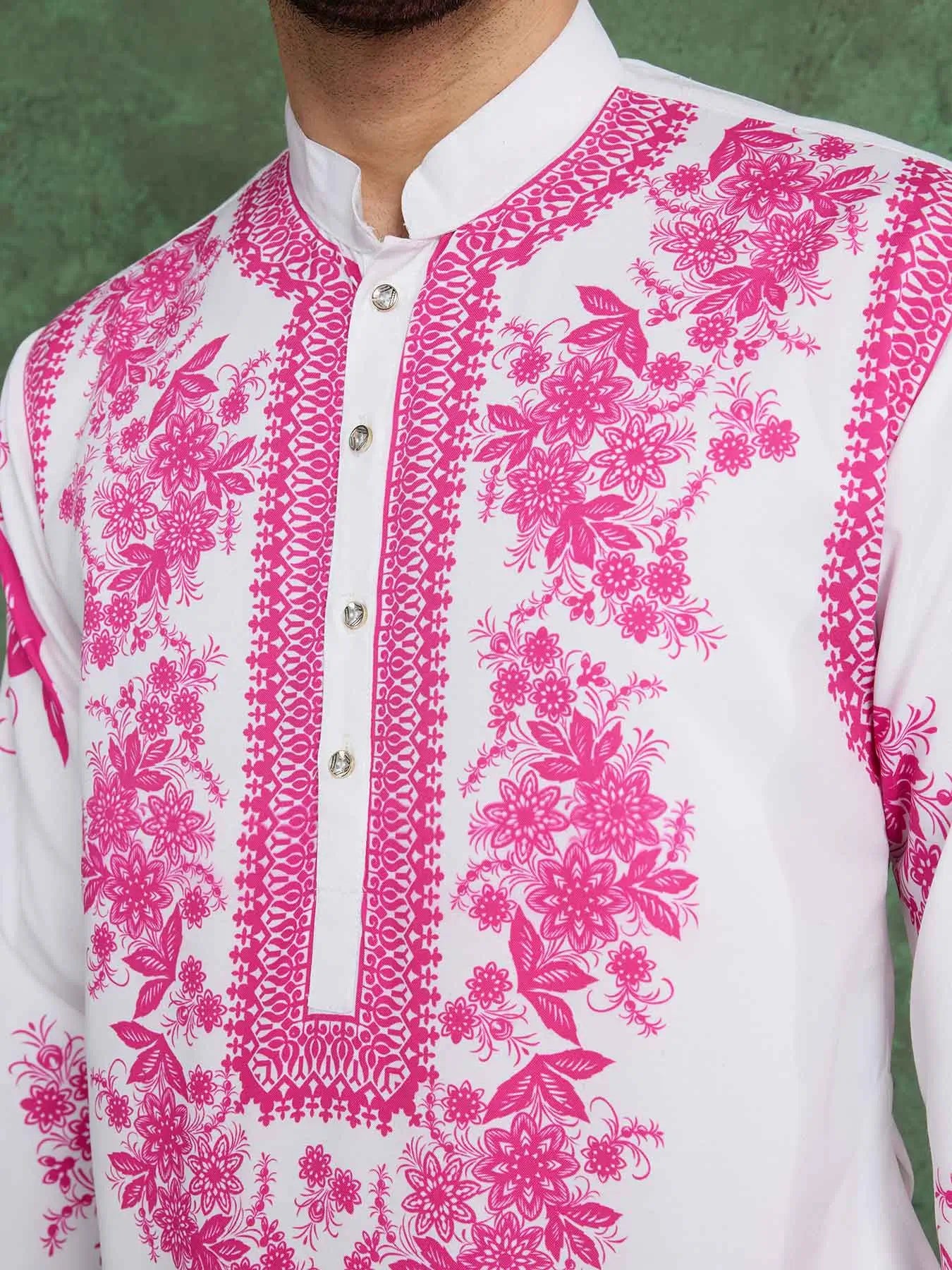 Wonderful White Rayon Kurta With Beautiful Pink Digital Print