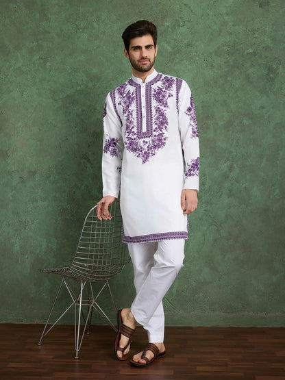 Awesome White Rayon Kurta With Beautiful Purple Digital Print