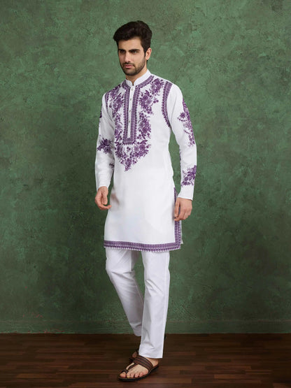 Awesome White Rayon Kurta With Beautiful Purple Digital Print