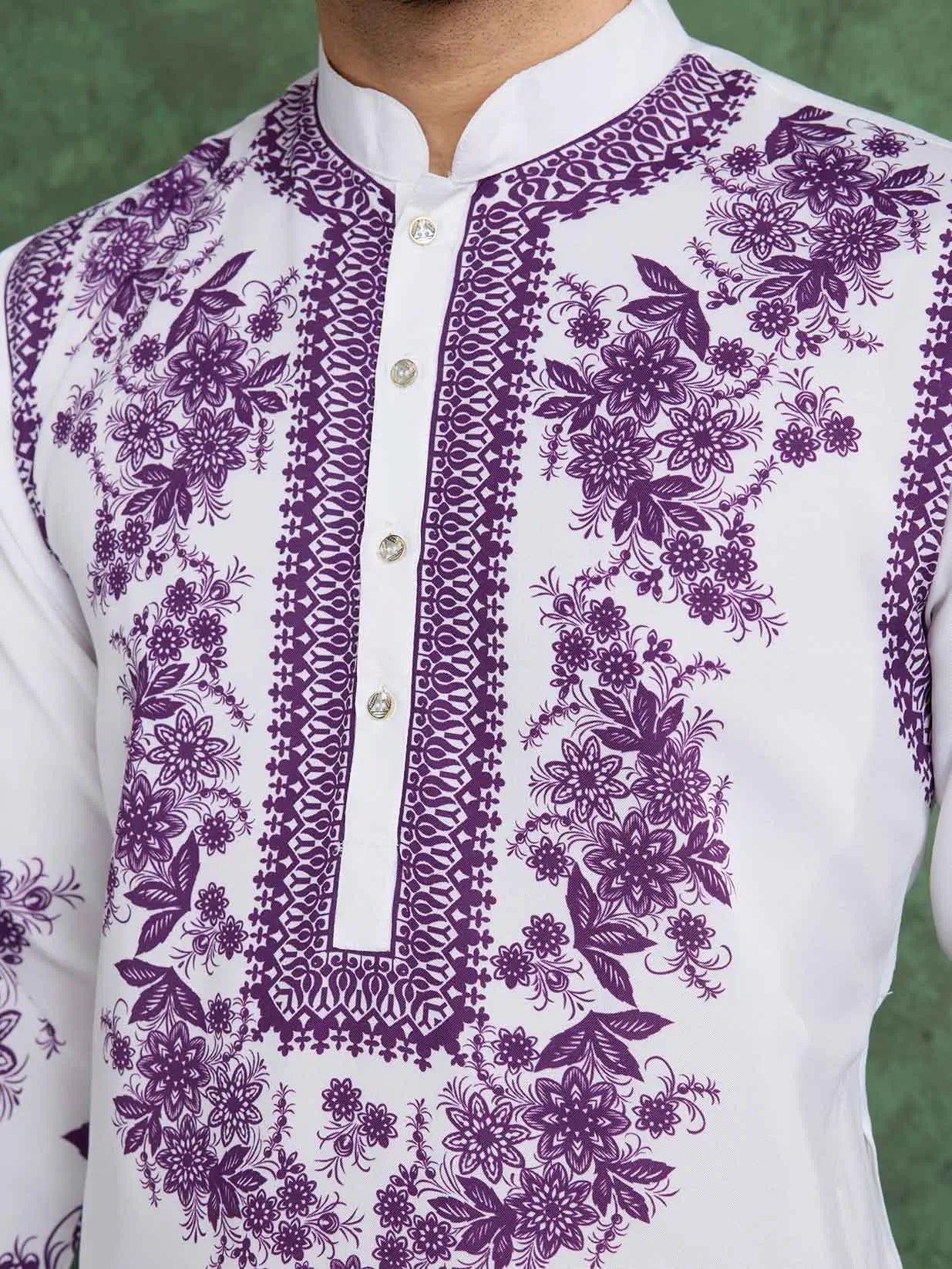 Awesome White Rayon Kurta With Beautiful Purple Digital Print