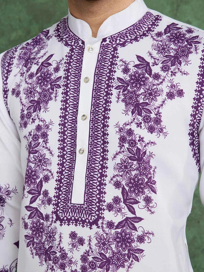 Awesome White Rayon Kurta With Beautiful Purple Digital Print