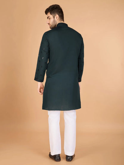 Green Silk Thread & Sequence Embroidered Work Kurta With Pant & Dupatta