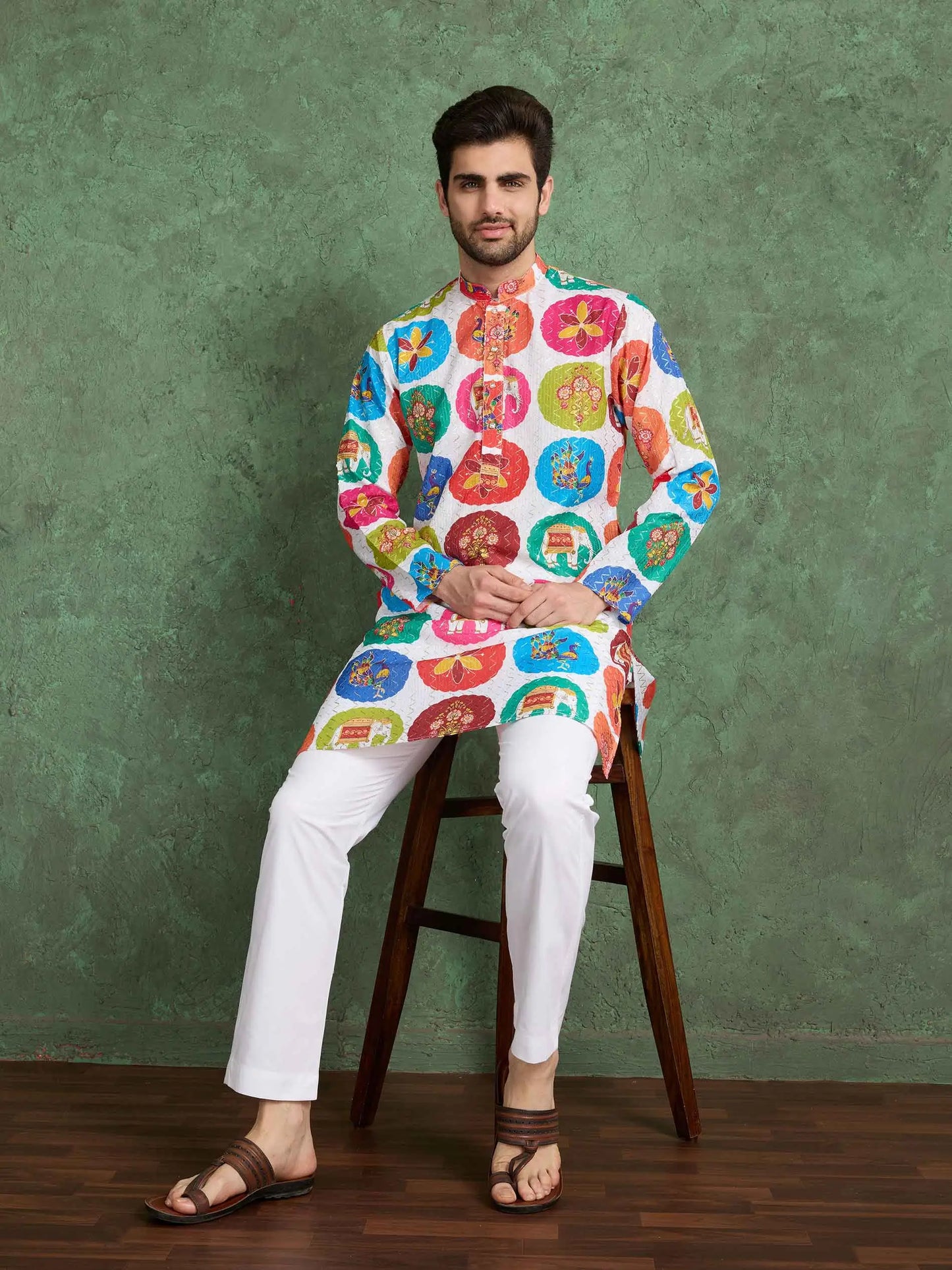 Multi Color Digital Print With Embroidery Work Rayon Kurta Set