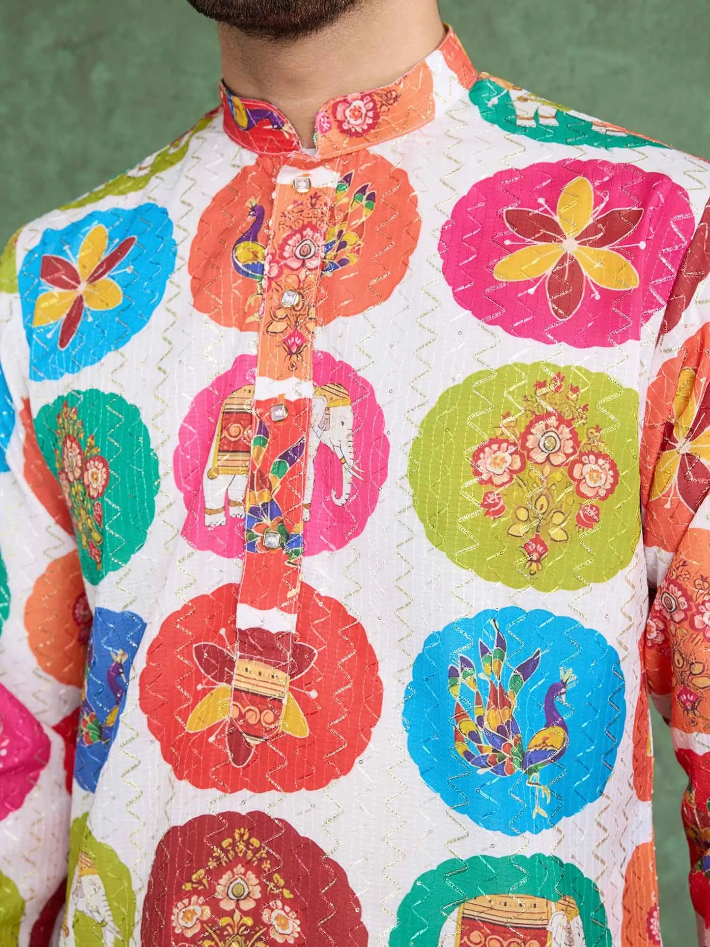 Multi Color Digital Print With Embroidery Work Rayon Kurta Set